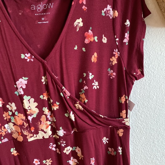 A Glow Maternity faux wrap midi floral dress high low hem - Picture 2 of 7